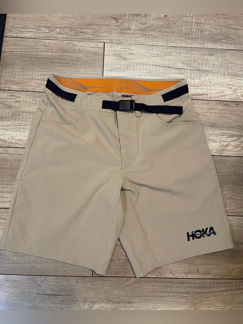 Hoka One One Men's Tan Athletic Shorts with Black Belt